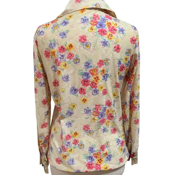 Vntg 70’s Sears dagger collar Multicolor Floral Button Down long sleeved Shirt M - Picture 3 of 5